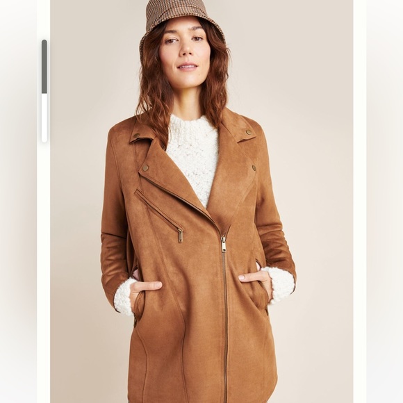 Longline Vegan Suede Moto in Cedar - Picture 6 of 9